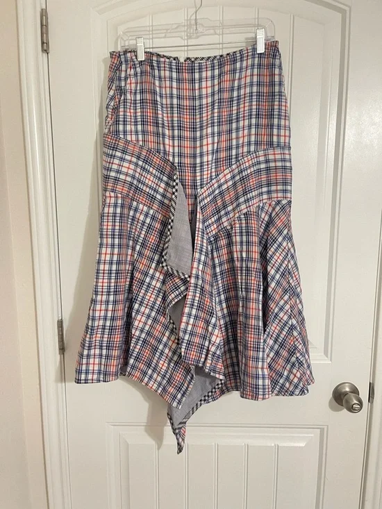 Teija Plaid Asymmetric Midi Skirt in Blue and Red size 14 - Picture 5 of 9